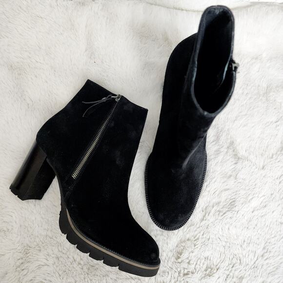NEW Paul Green Sloane Black Suede Heeled Lug Ankle Boot - Picture 2 of 13